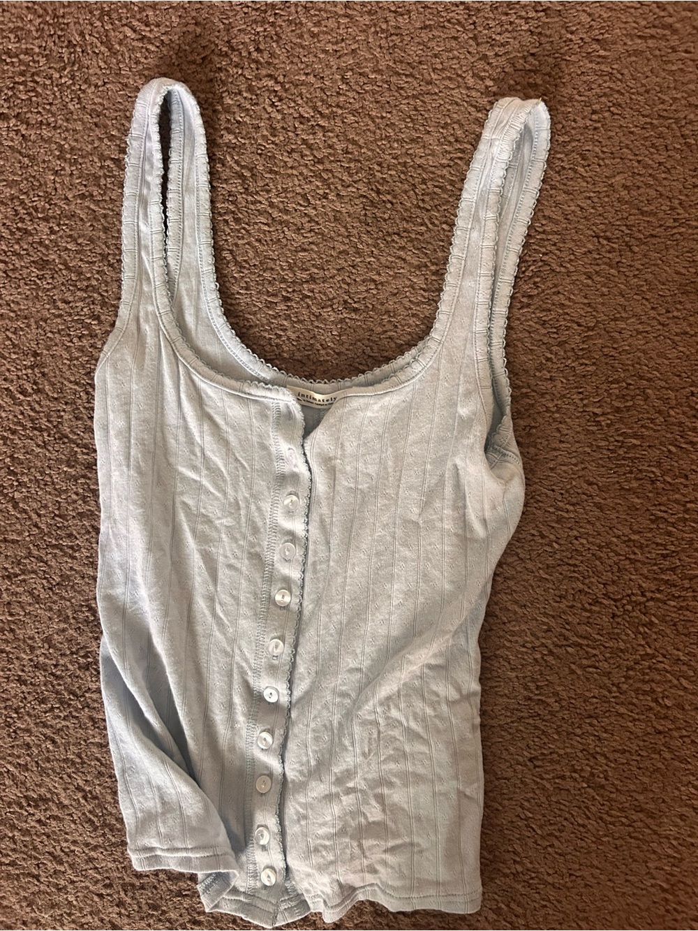 Free People Pale Blue Ribbed Button Tank